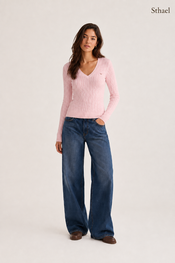 Women’s Slim-Fit Cable Knit V-Neck Sweater