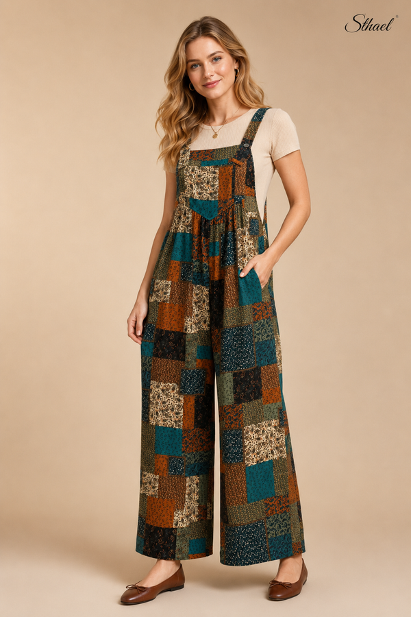 Women's Vintage Boho Patchwork Wide-Leg Jumpsuit