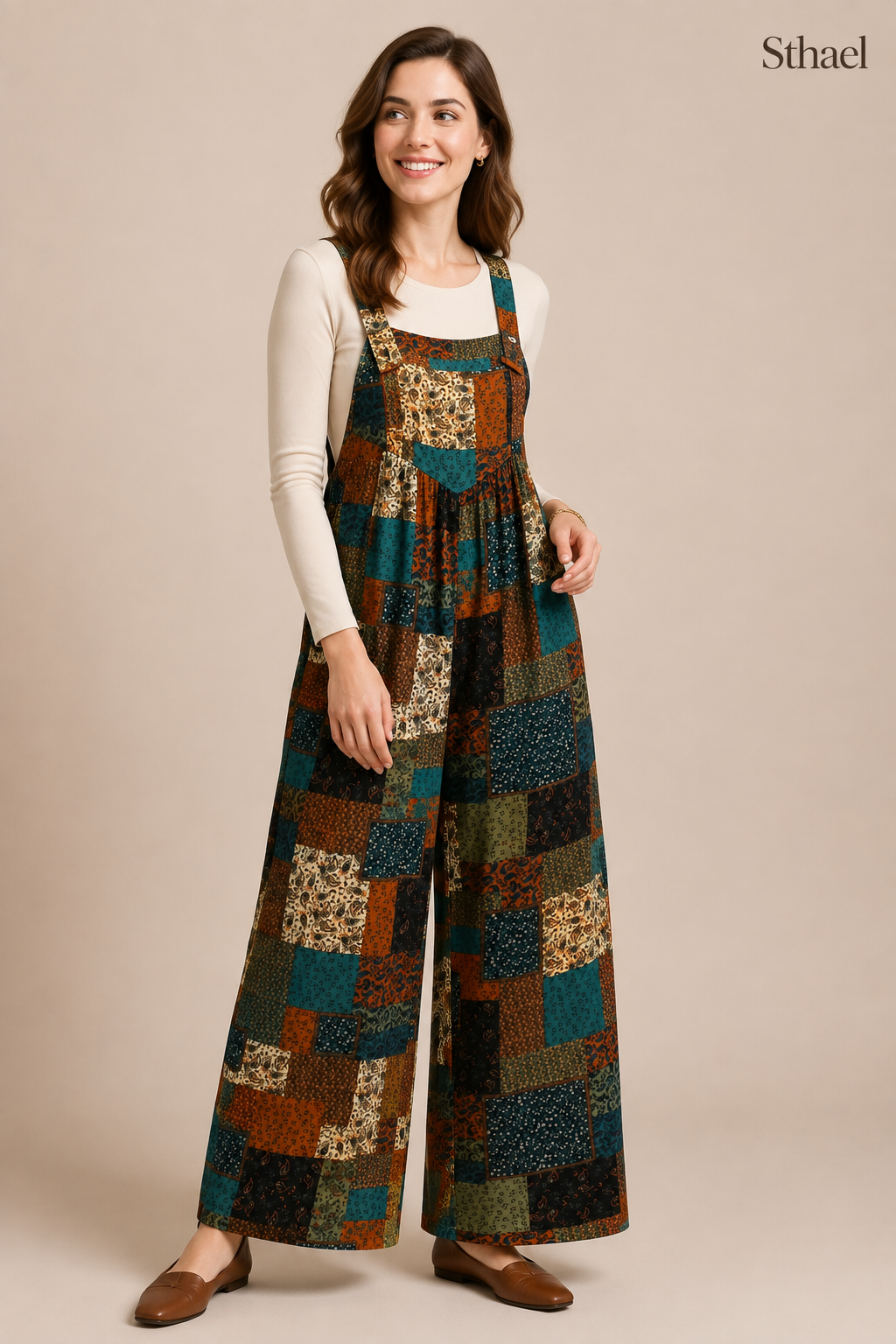 Women's Vintage Boho Patchwork Wide-Leg Jumpsuit