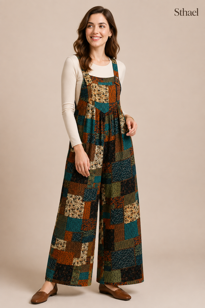 Women's Vintage Boho Patchwork Wide-Leg Jumpsuit