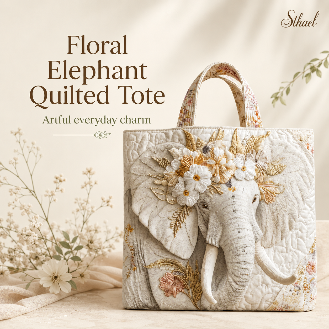 Elephant Quilted Tote Bag