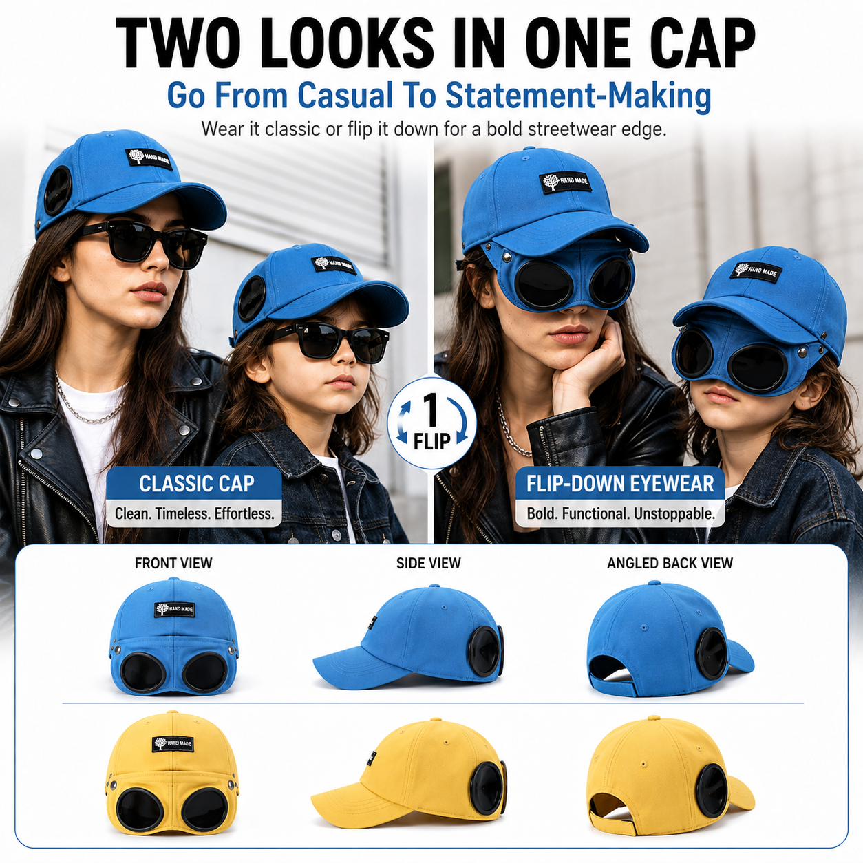 Unisex Baseball Cap Aviator Hat with Goggles Hip Hop Sport Snapback Cap