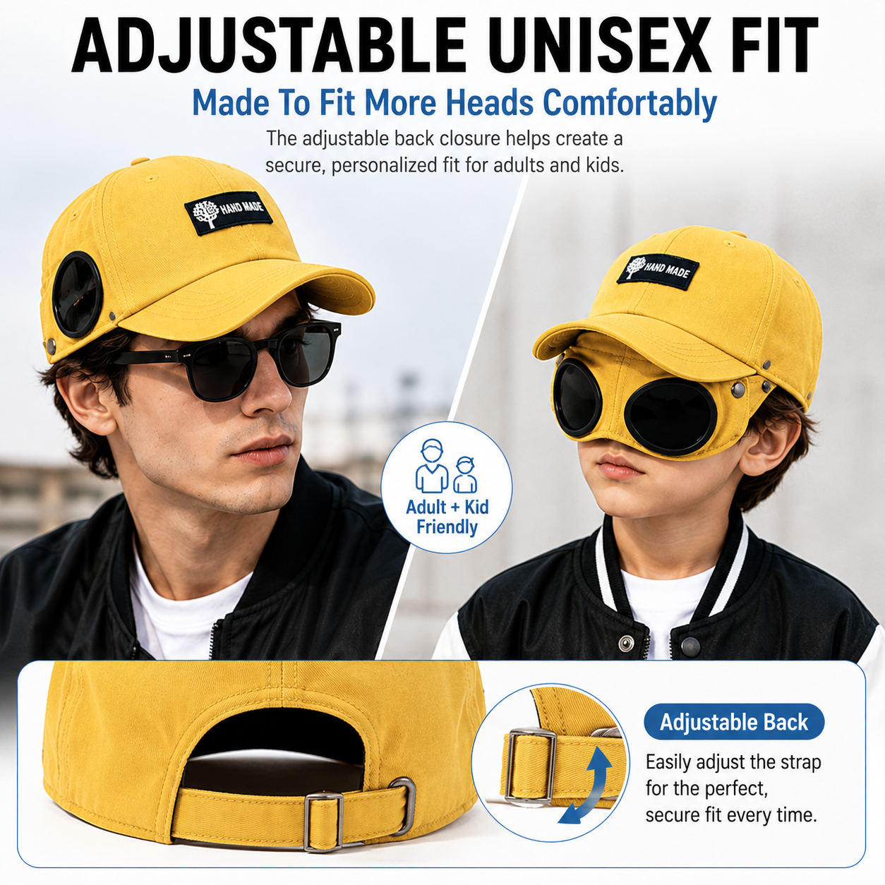 Unisex Baseball Cap Aviator Hat with Goggles Hip Hop Sport Snapback Cap