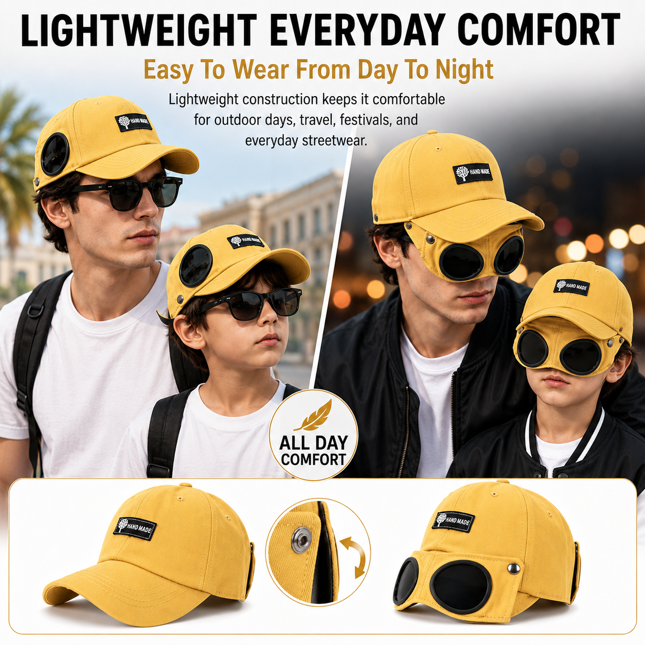 Unisex Baseball Cap Aviator Hat with Goggles Hip Hop Sport Snapback Cap