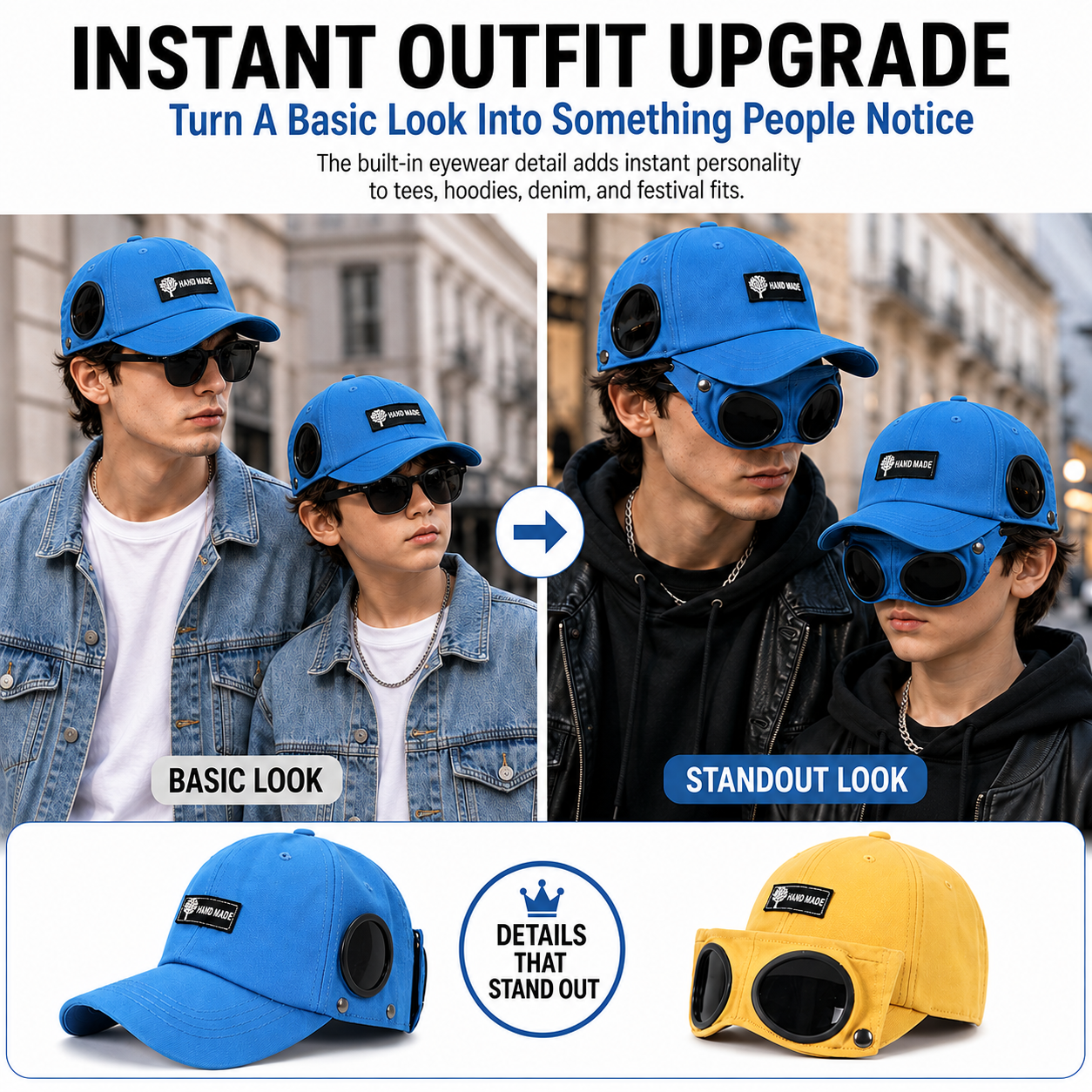 Unisex Baseball Cap Aviator Hat with Goggles Hip Hop Sport Snapback Cap