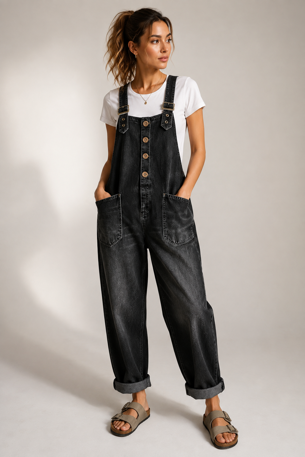 Women’s Vintage Wide-Leg Denim Overalls