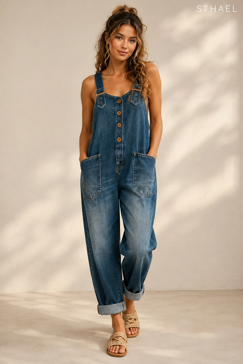 Women’s Vintage Wide-Leg Denim Overalls