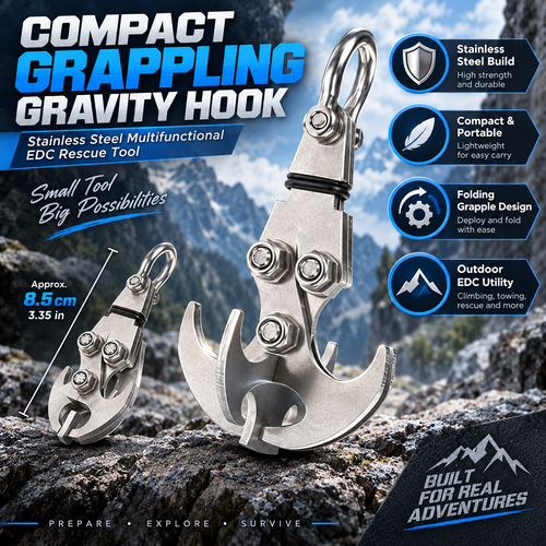 150kg Capacity Stainless Steel Grappling Hook Carabiner, Multifunctional EDC Tool