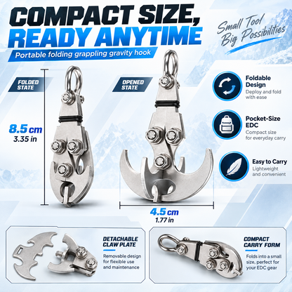 150kg Capacity Stainless Steel Grappling Hook Carabiner, Multifunctional EDC Tool
