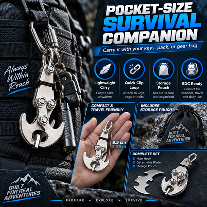 150kg Capacity Stainless Steel Grappling Hook Carabiner, Multifunctional EDC Tool