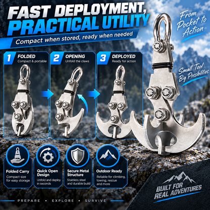 150kg Capacity Stainless Steel Grappling Hook Carabiner, Multifunctional EDC Tool
