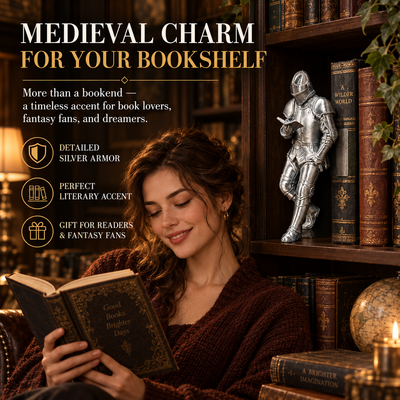 Medieval Reading Knight Figurine – Fantasy Bookshelf Decor