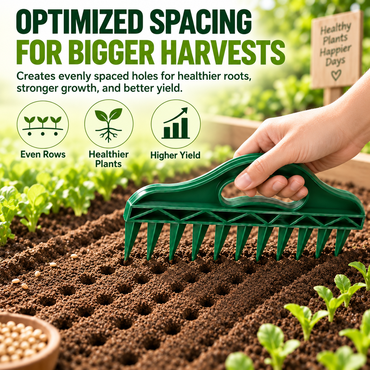 Row Seeder Tool for Seed and Seedling Spacing in Trays and Garden Rows Kit.🎉