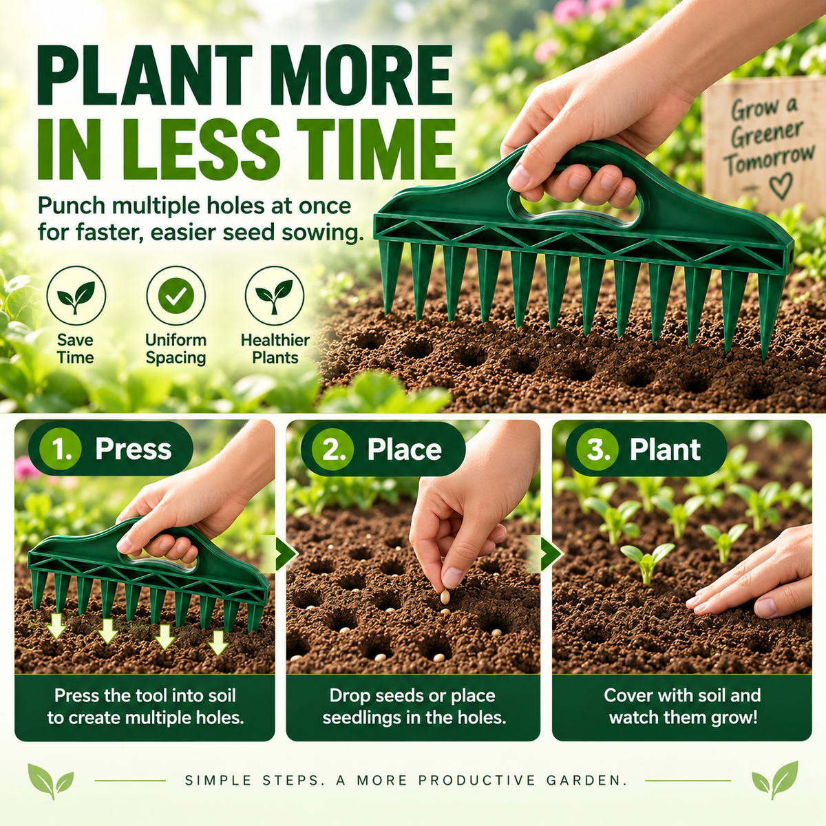 Row Seeder Tool for Seed and Seedling Spacing in Trays and Garden Rows Kit.🎉