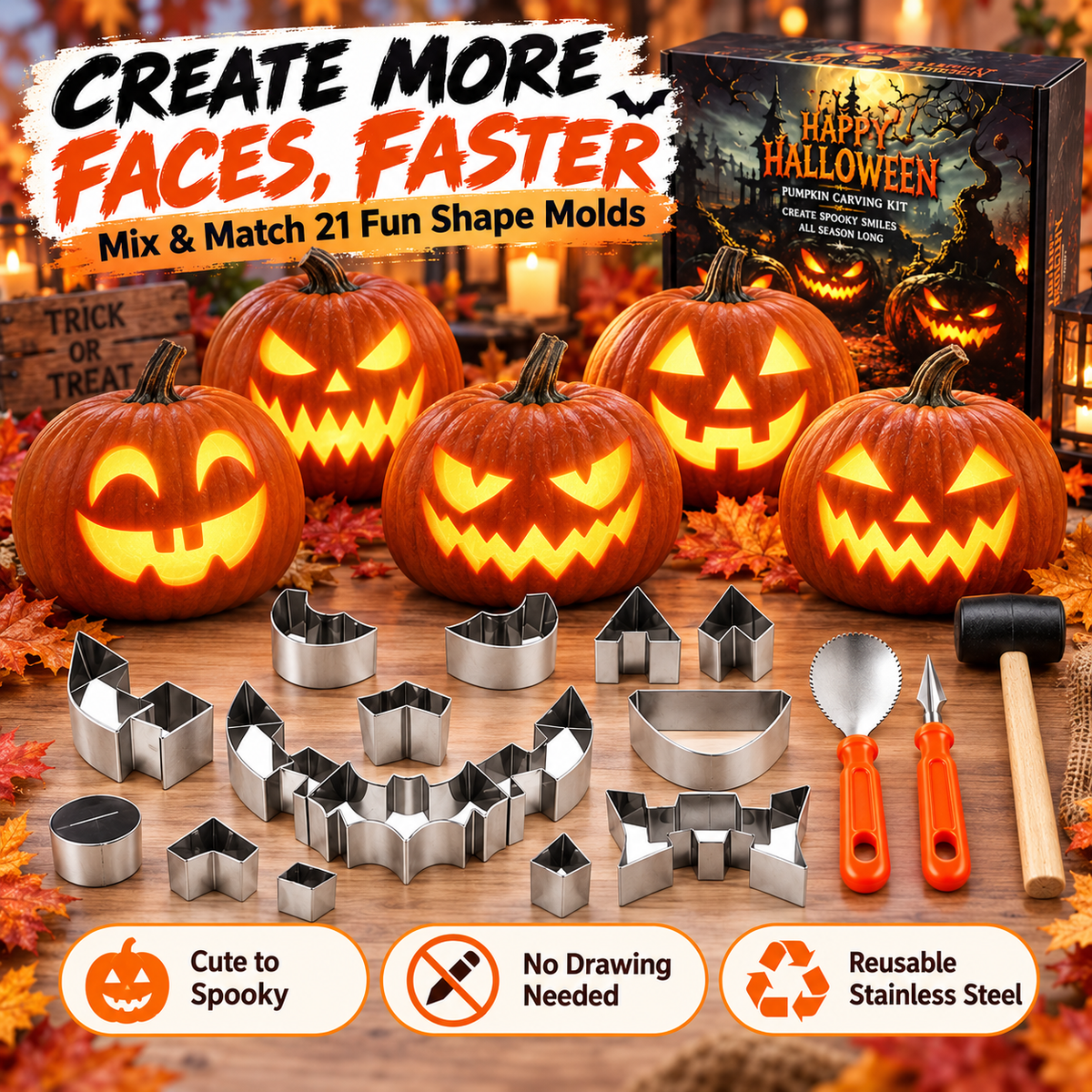 ❤️Halloween Pumpkin Carving Kit – 24-Piece Family DIY Set