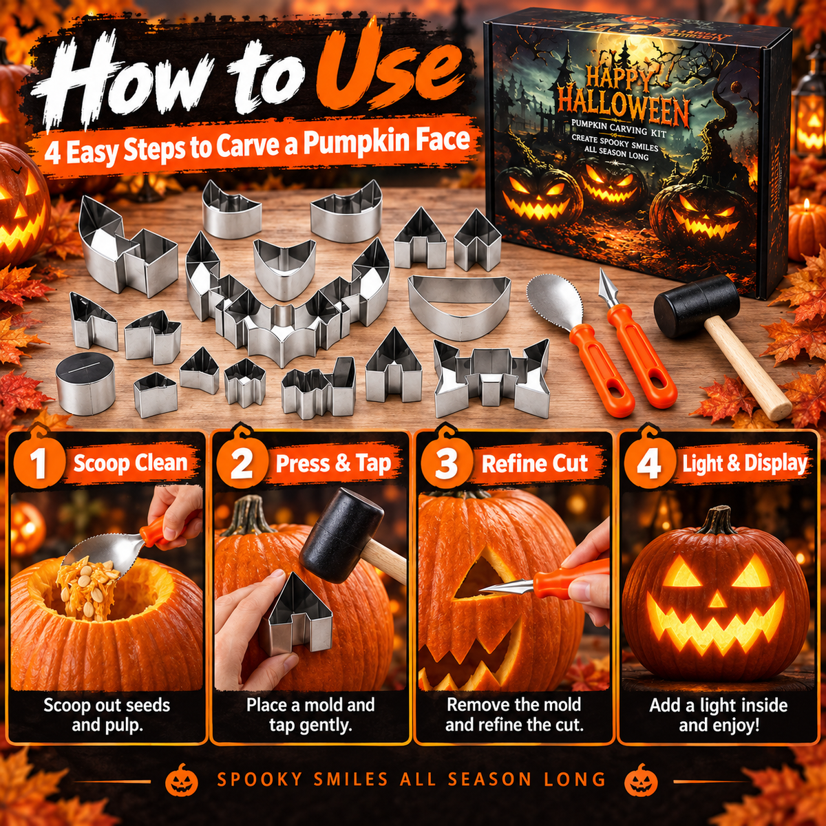 ❤️Halloween Pumpkin Carving Kit – 24-Piece Family DIY Set
