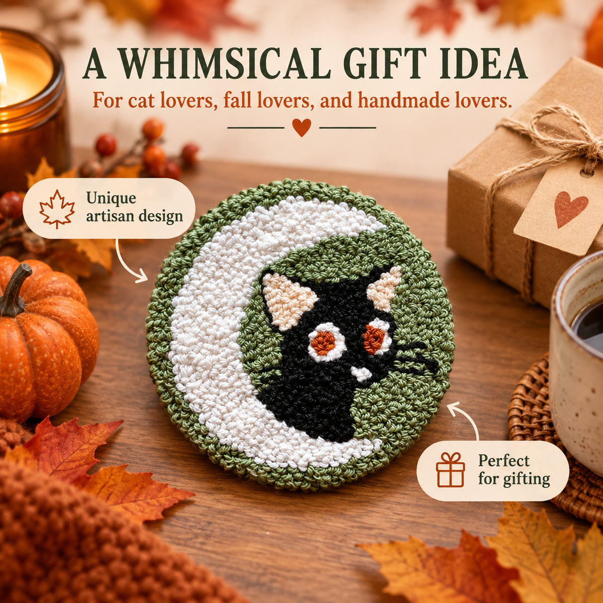 ❤️Handmade Autumn Punch Needle Coasters – Cozy Fall Designs