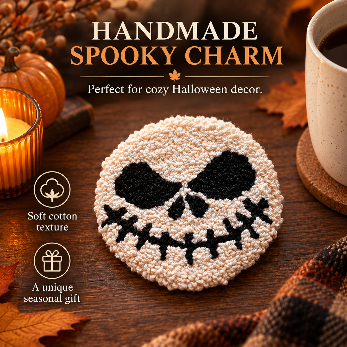 ❤️Handmade Autumn Punch Needle Coasters – Cozy Fall Designs