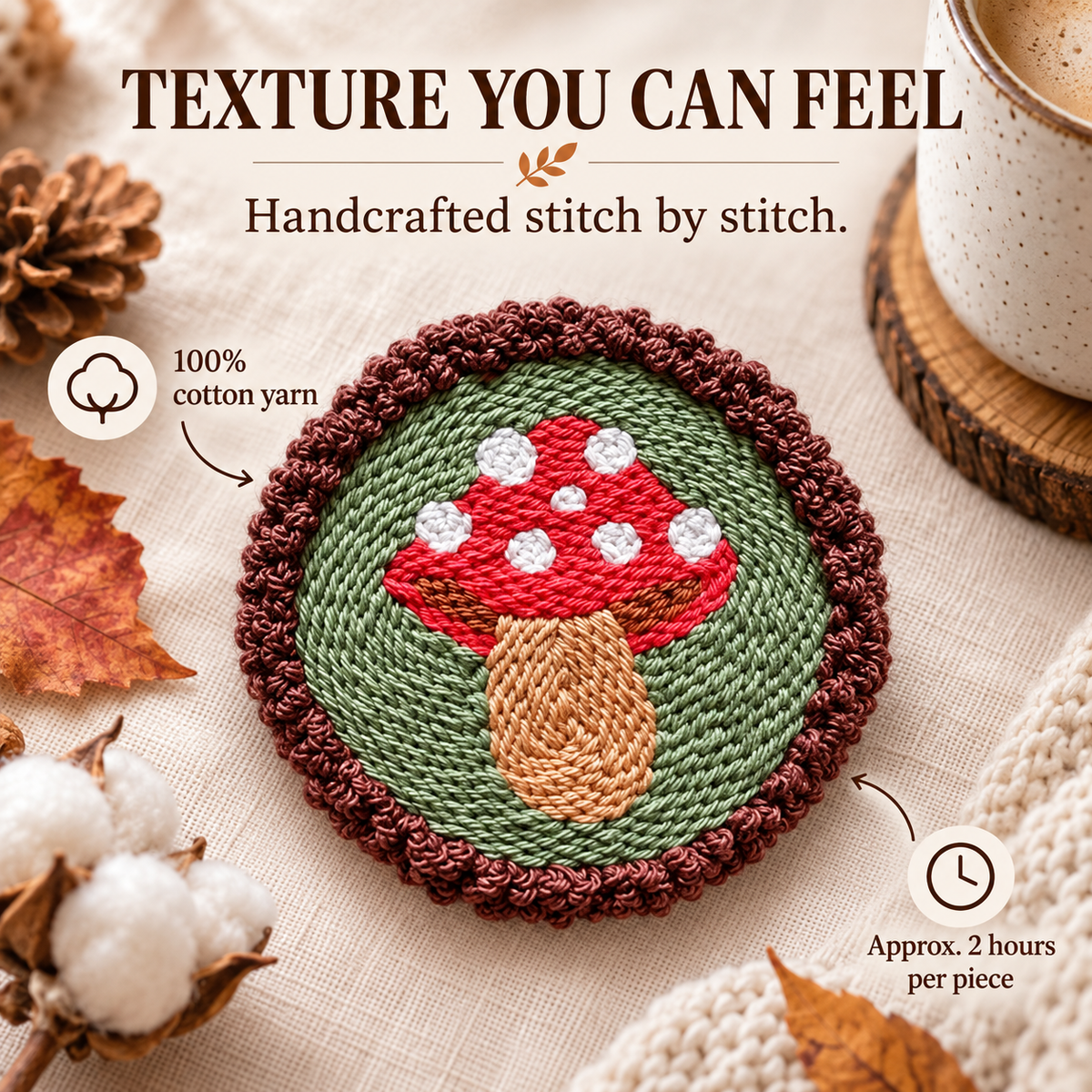 ❤️Handmade Autumn Punch Needle Coasters – Cozy Fall Designs