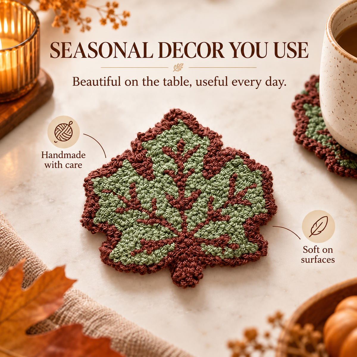 ❤️Handmade Autumn Punch Needle Coasters – Cozy Fall Designs