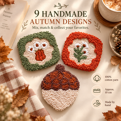 ❤️Handmade Autumn Punch Needle Coasters – Cozy Fall Designs