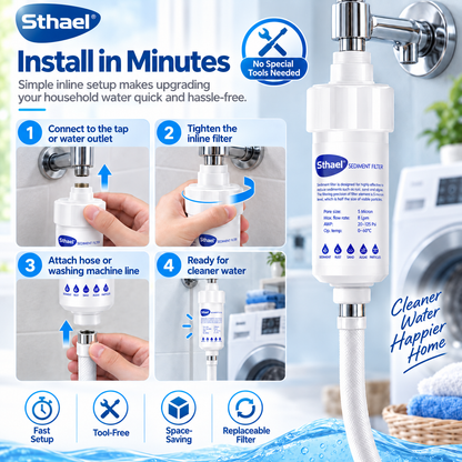 🎉5-Micron Universal Water Sediment Filter – Washing Machine, Shower & Faucet Prefilter