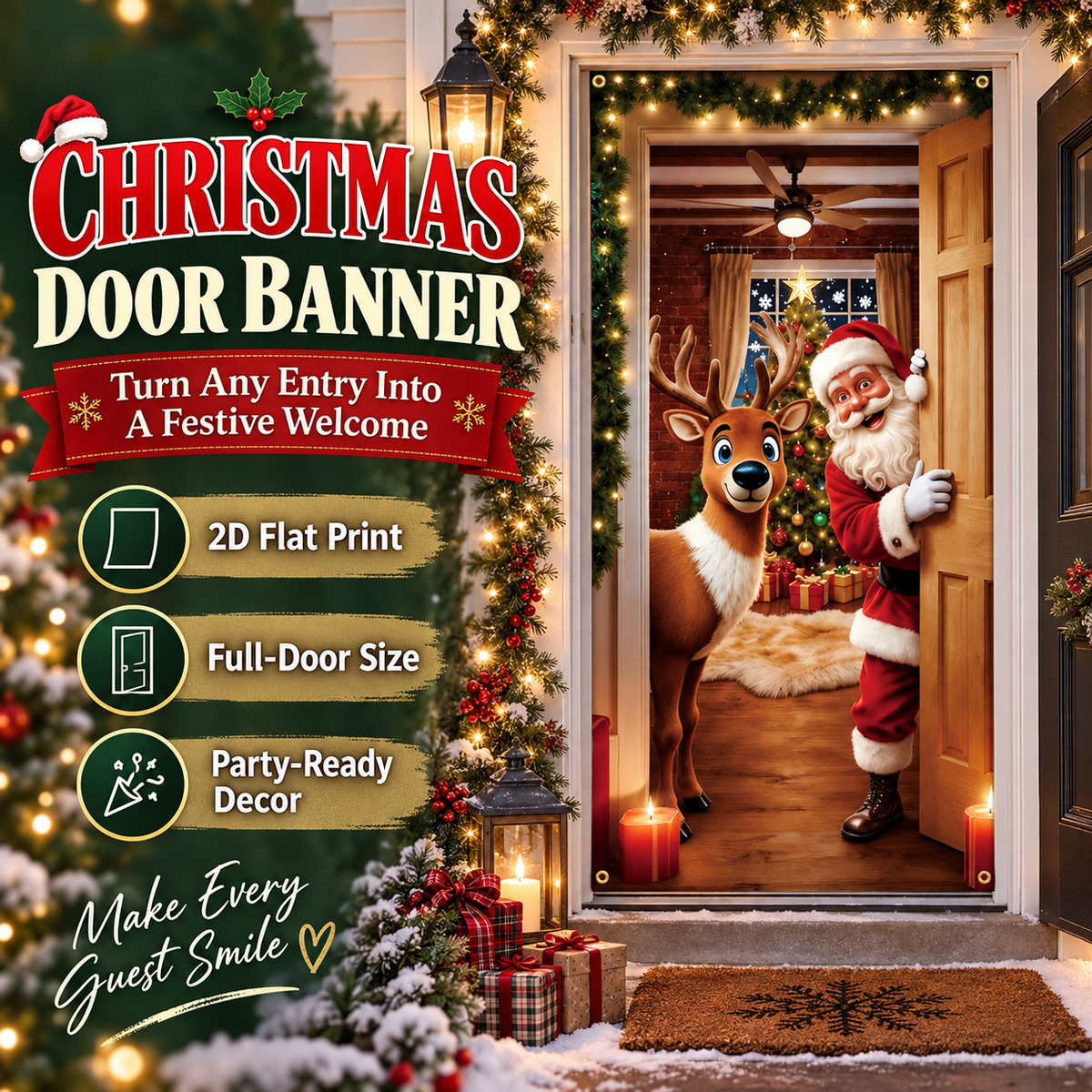 ❤️Christmas Santa Door Cover – Festive Reindeer Holiday Decor