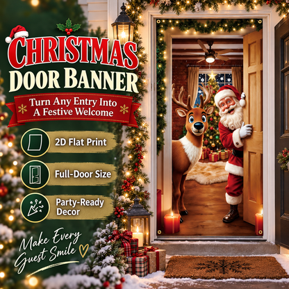 ❤️Christmas Santa Door Cover – Festive Reindeer Holiday Decor