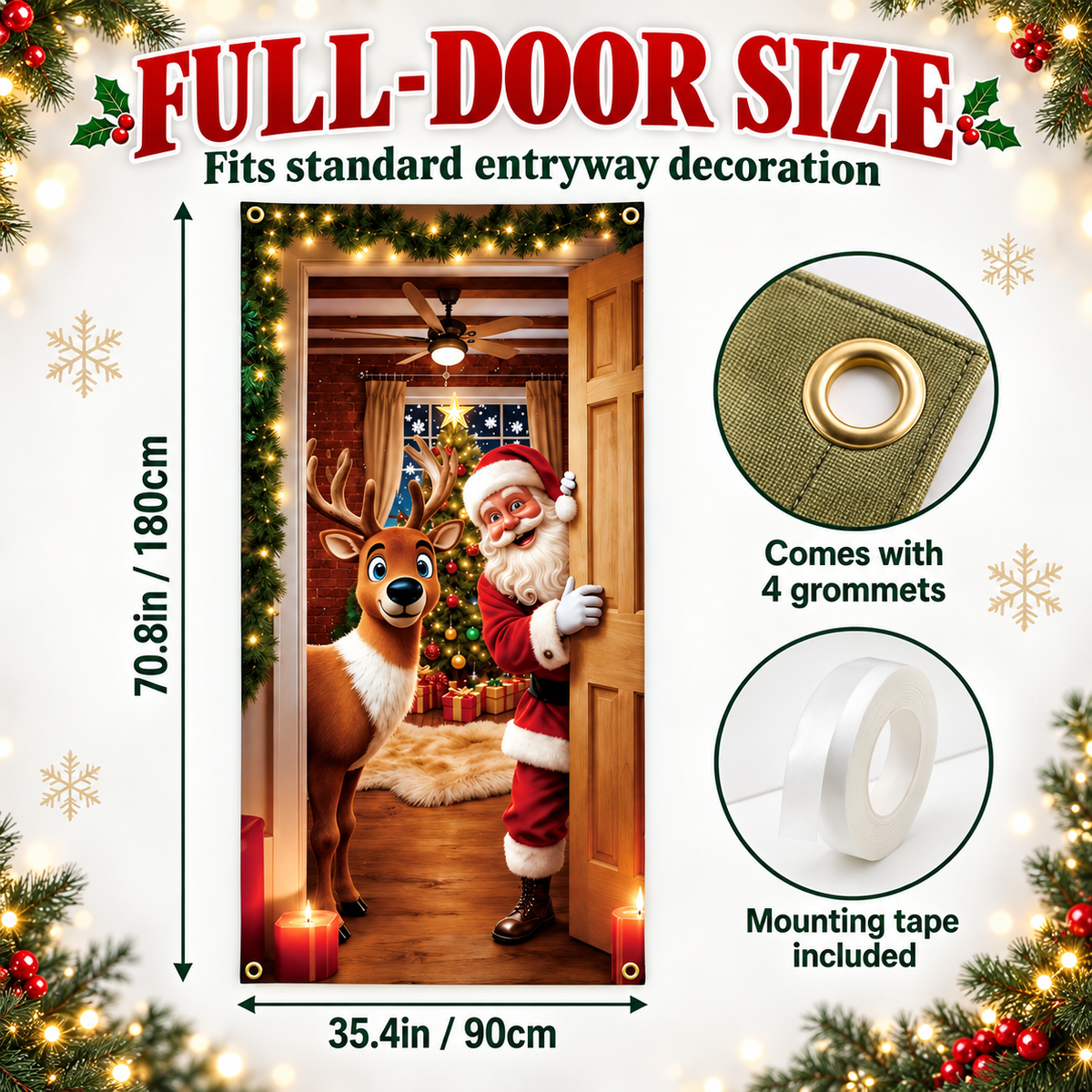 ❤️Christmas Santa Door Cover – Festive Reindeer Holiday Decor