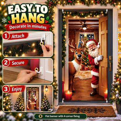 ❤️Christmas Santa Door Cover – Festive Reindeer Holiday Decor