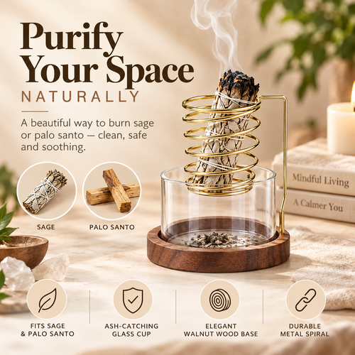 🎉Spiral Sage & Palo Santo Incense Holder with Glass Ash Catcher