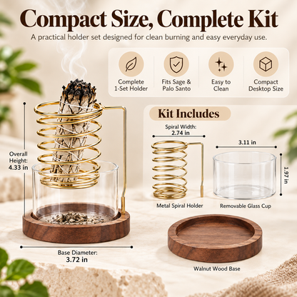 🎉Spiral Sage & Palo Santo Incense Holder with Glass Ash Catcher