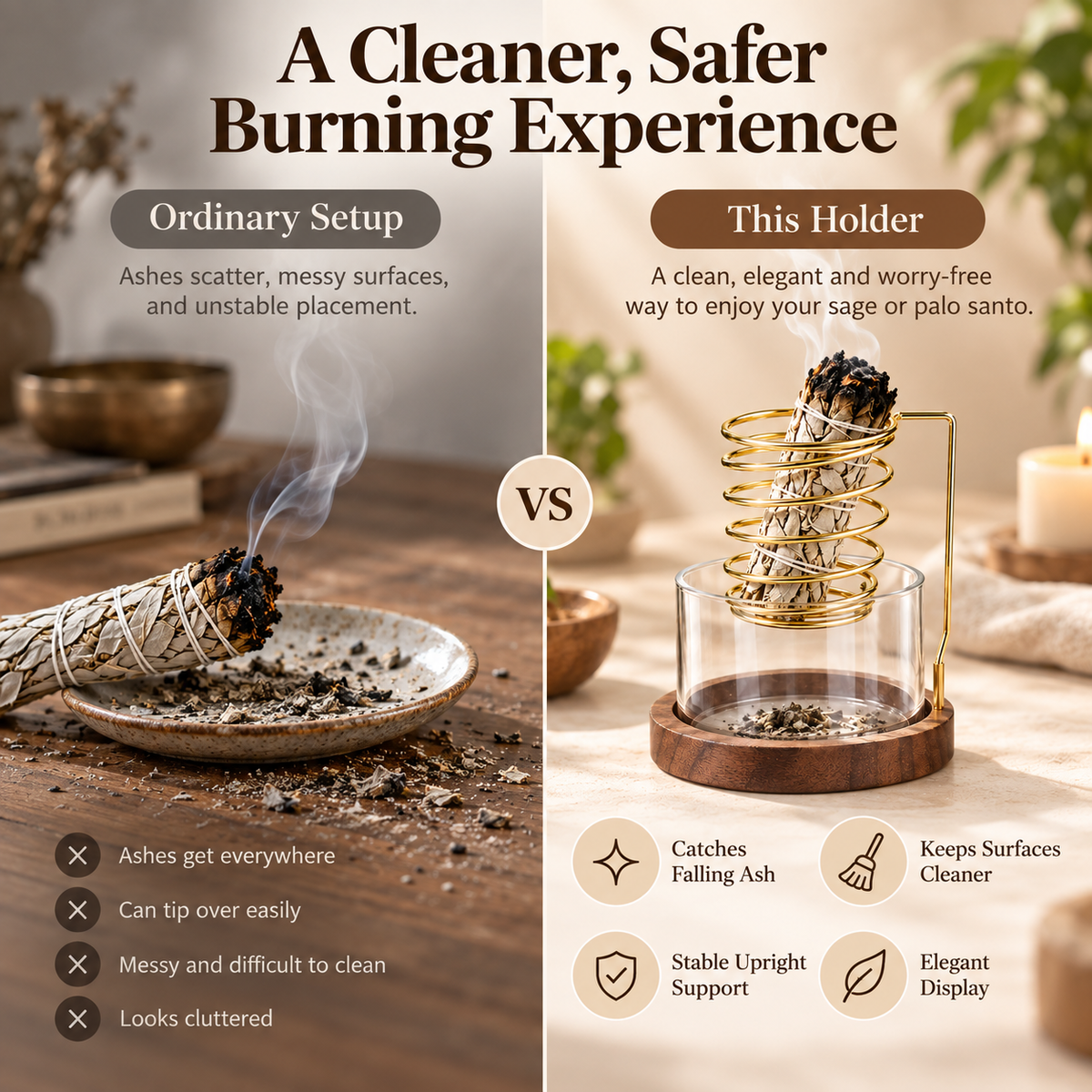 🎉Spiral Sage & Palo Santo Incense Holder with Glass Ash Catcher