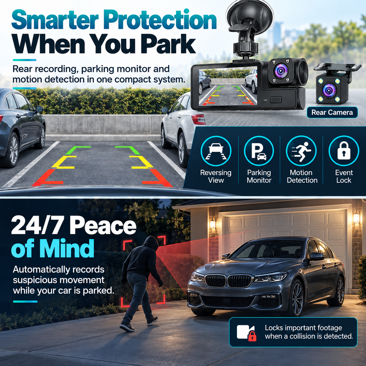 🎉3-Camera 1080P Full HD Car Dash Cam