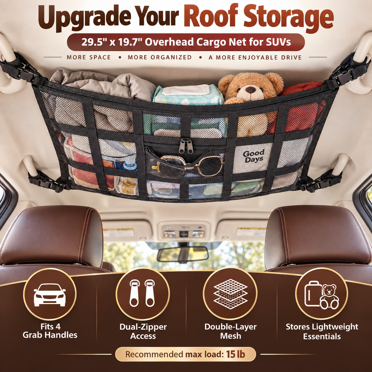 🎉Car Ceiling Cargo Net Pocket Storage Net,29.5"x19.7"