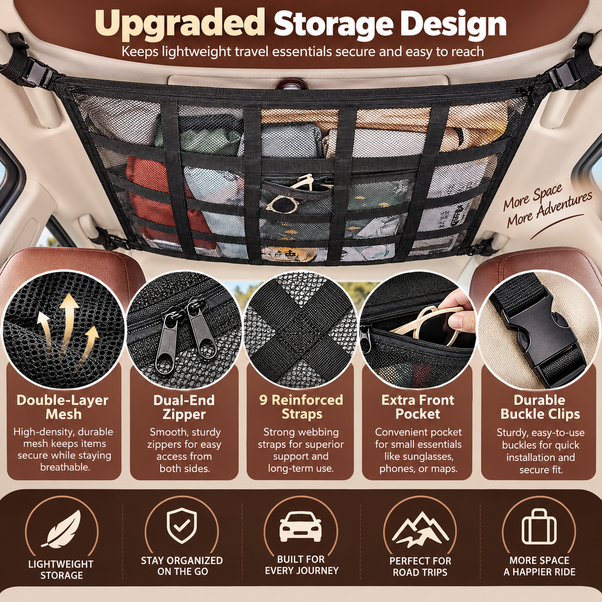 🎉Car Ceiling Cargo Net Pocket Storage Net,29.5"x19.7"