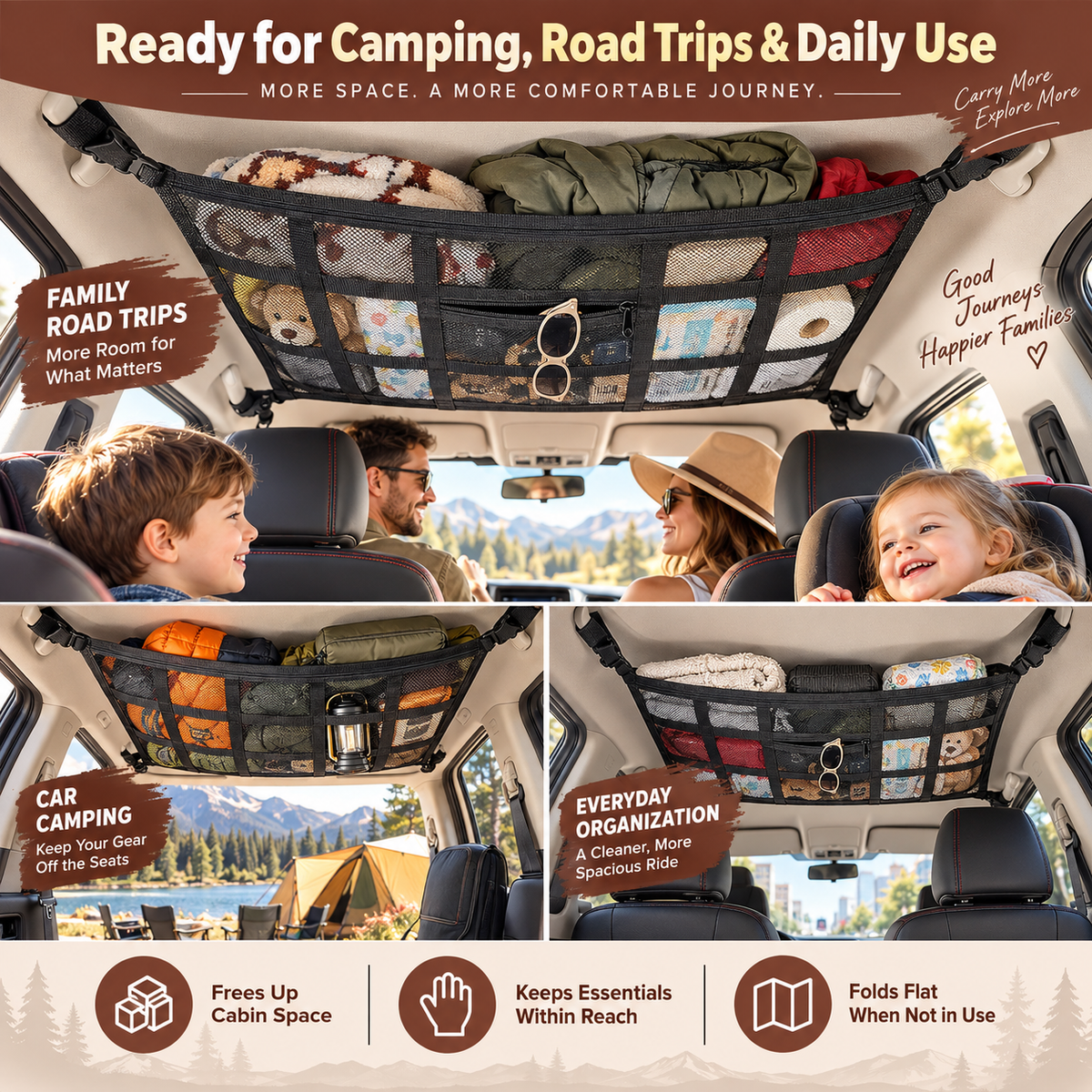 🎉Car Ceiling Cargo Net Pocket Storage Net,29.5"x19.7"