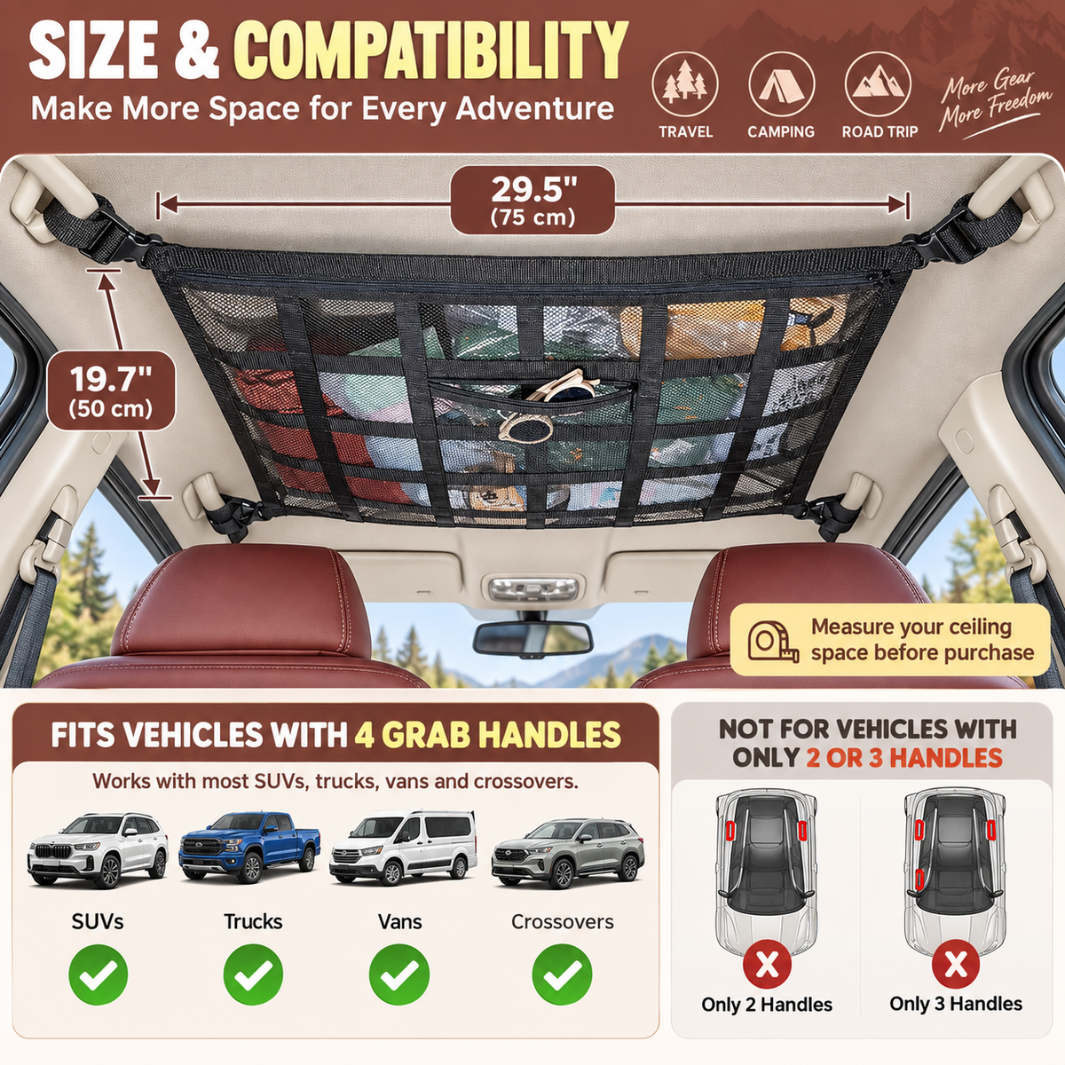 🎉Car Ceiling Cargo Net Pocket Storage Net,29.5"x19.7"