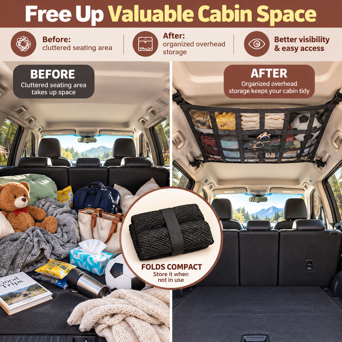 🎉Car Ceiling Cargo Net Pocket Storage Net,29.5"x19.7"