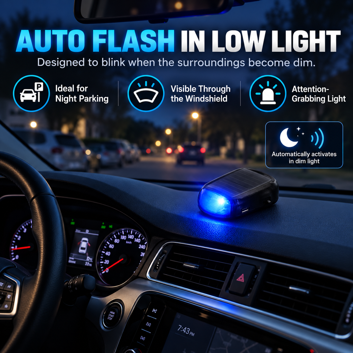 ❤️ Solar LED Car Security Warning Lights Red + Blue Set