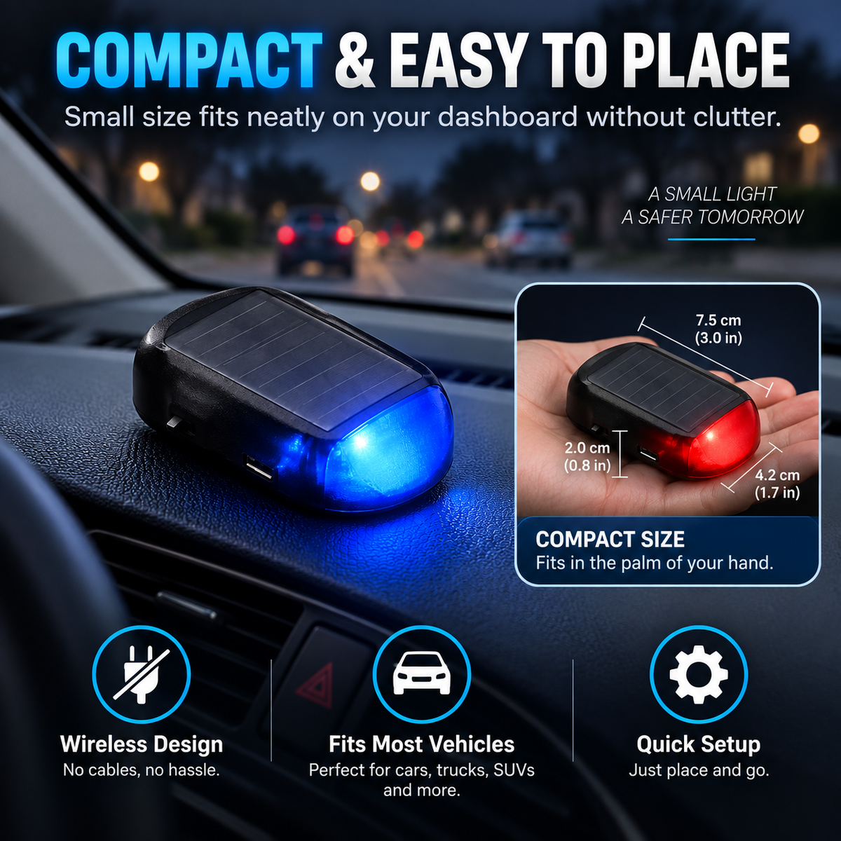 ❤️ Solar LED Car Security Warning Lights Red + Blue Set