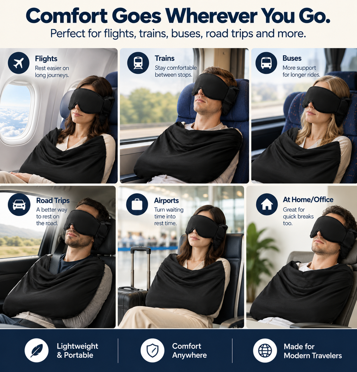 ❤️3-in-1 Travel Sleep Support – Head, Eye & Arm Comfort