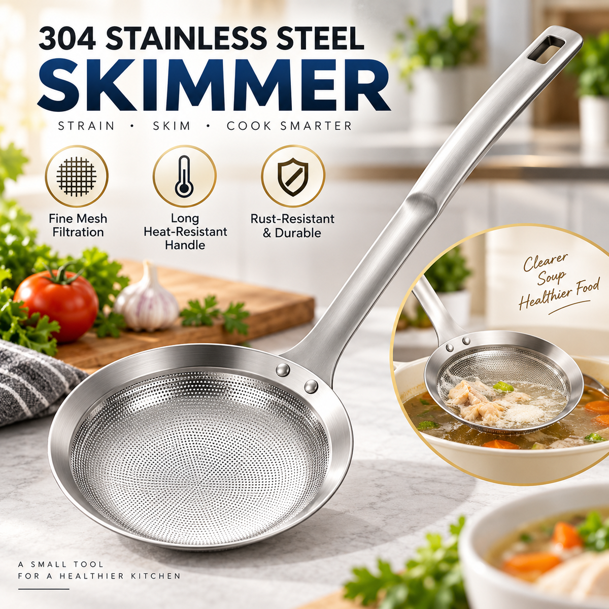 Filter Scoop SUS304 Stainless Steel Fat Skimmer Spoon
