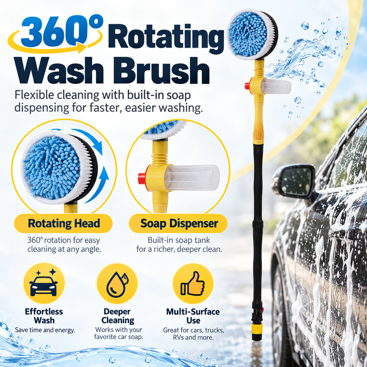 ❤️360° Rotating Car Wash Brush with Soap Dispenser