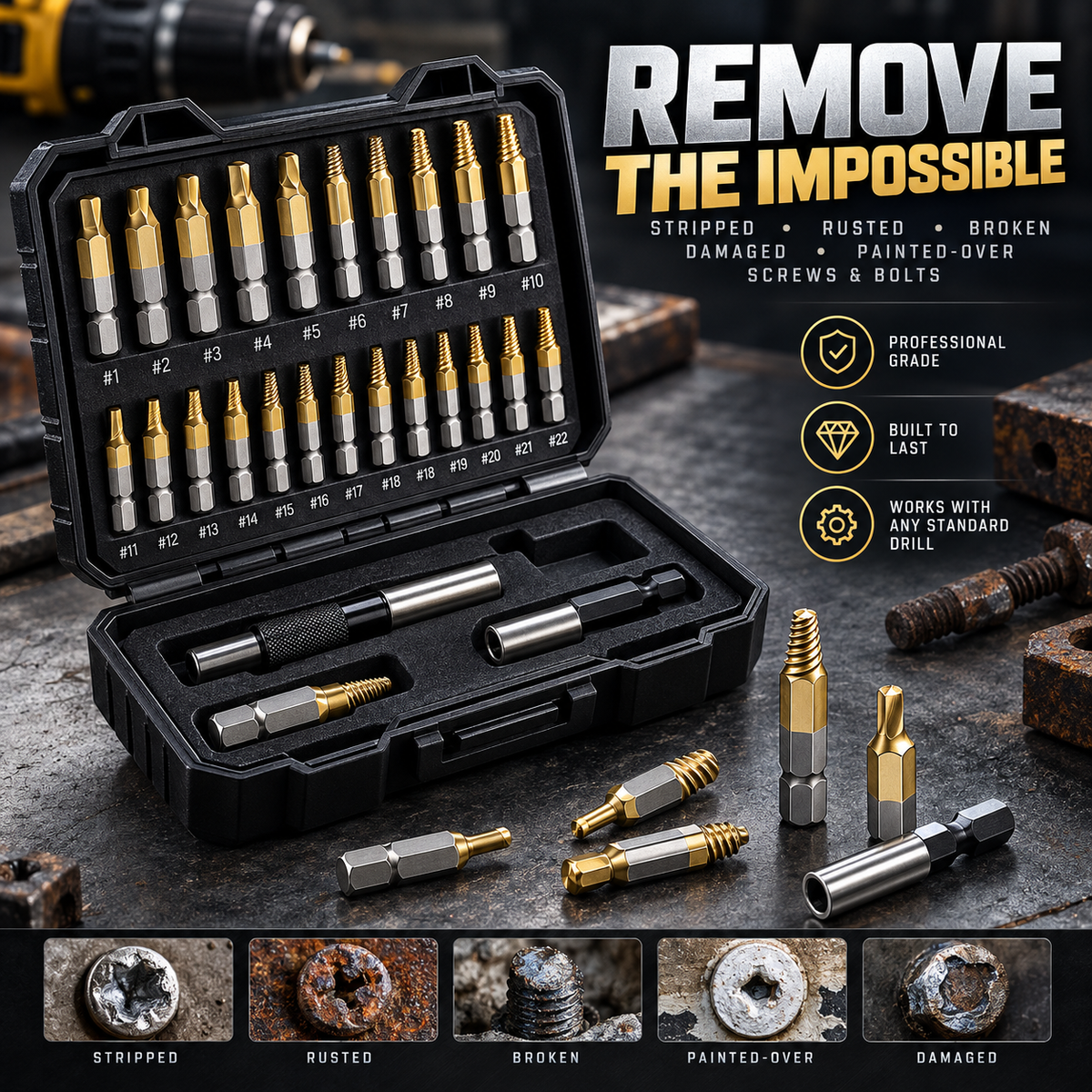 Gifts for Men - 22Pcs Titanium Damaged Screw Extractor Set