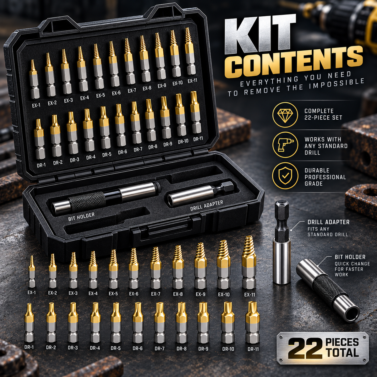 Gifts for Men - 22Pcs Titanium Damaged Screw Extractor Set