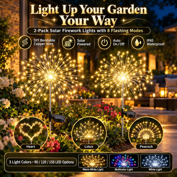 🎁2-Pack Solar Firework Lights With 8 Lighting Modes