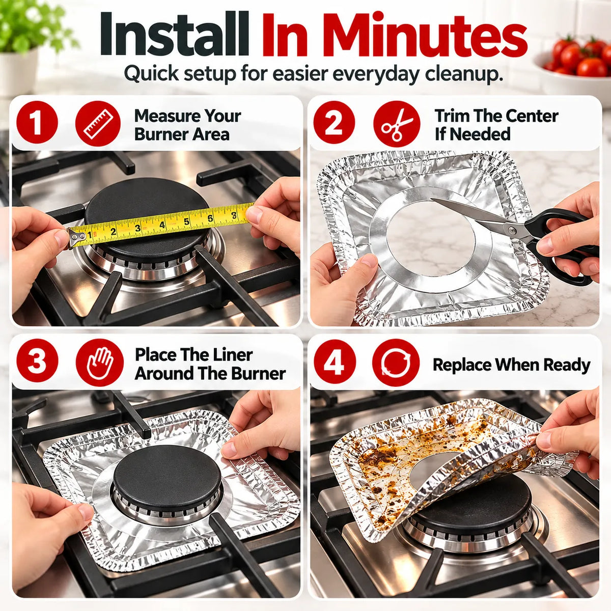 🎁50-Piece Aluminum Foil Stove Burner Liners – Easy-Clean Gas Stove Protectors