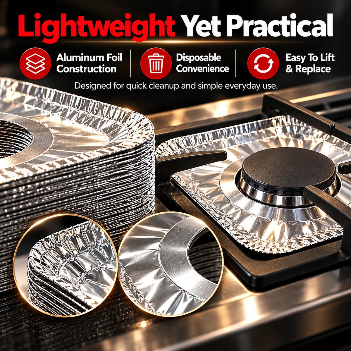 🎁50-Piece Aluminum Foil Stove Burner Liners – Easy-Clean Gas Stove Protectors