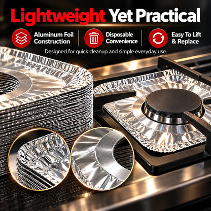 🎁50-Piece Aluminum Foil Stove Burner Liners – Easy-Clean Gas Stove Protectors